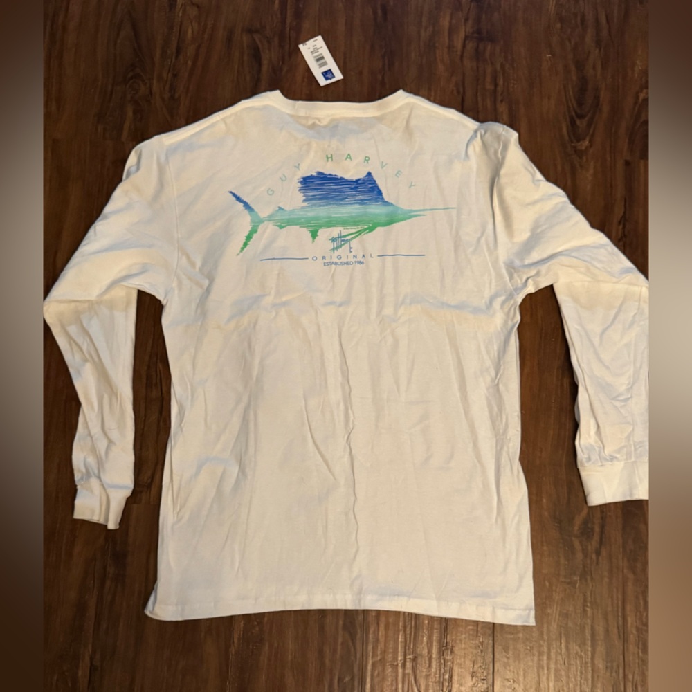 Guy Harvey White Long Sleeve Shirt with Swordfish Design